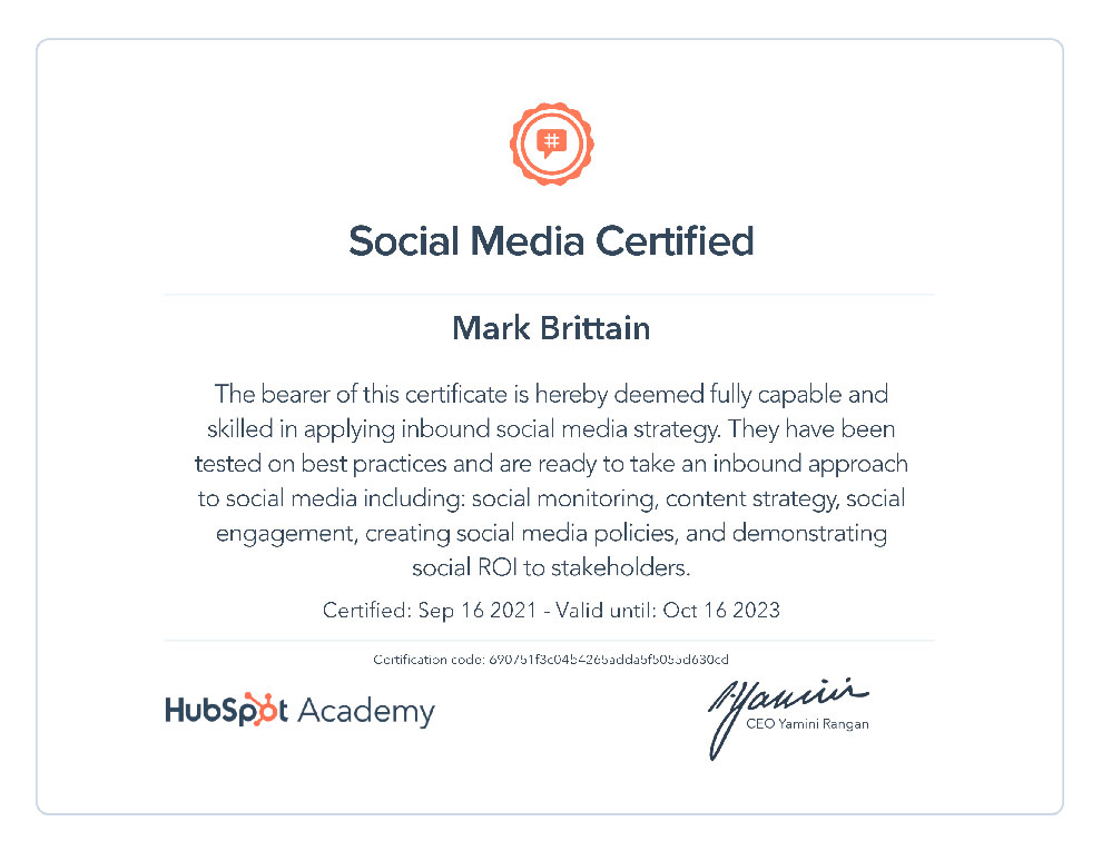 Social Media Marketing Certification From Hubspot