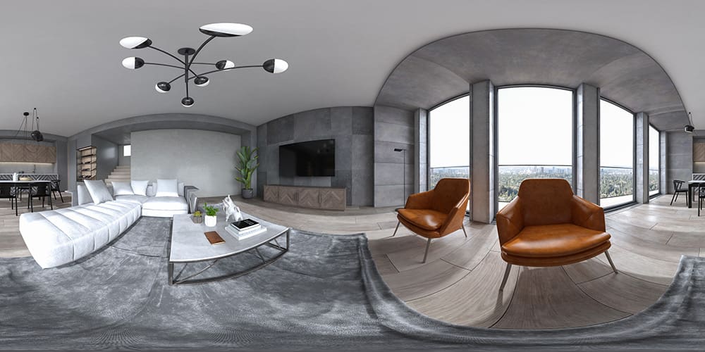 virtual tour of a modern living room showing the use case of 360 virtual tours in property sales